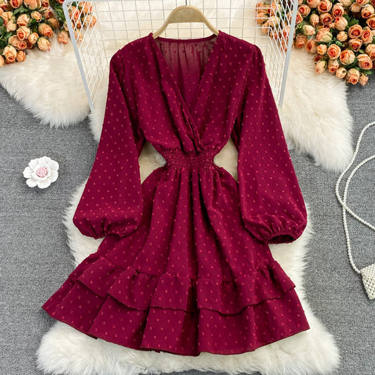 Cute v neck long sleeve dress fashion dress  413