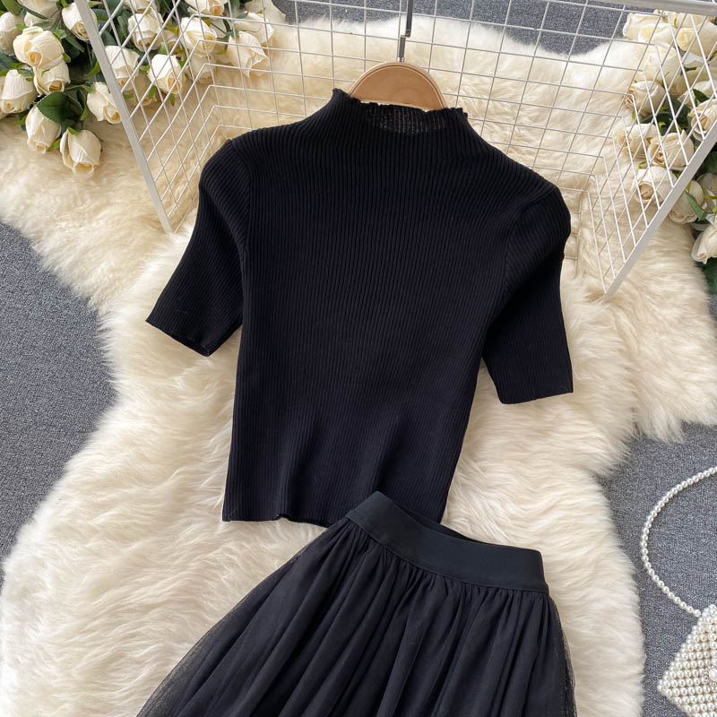Schwarzes zweiteiliges A-Linien-Kleid, schwarzes Modekleid 400