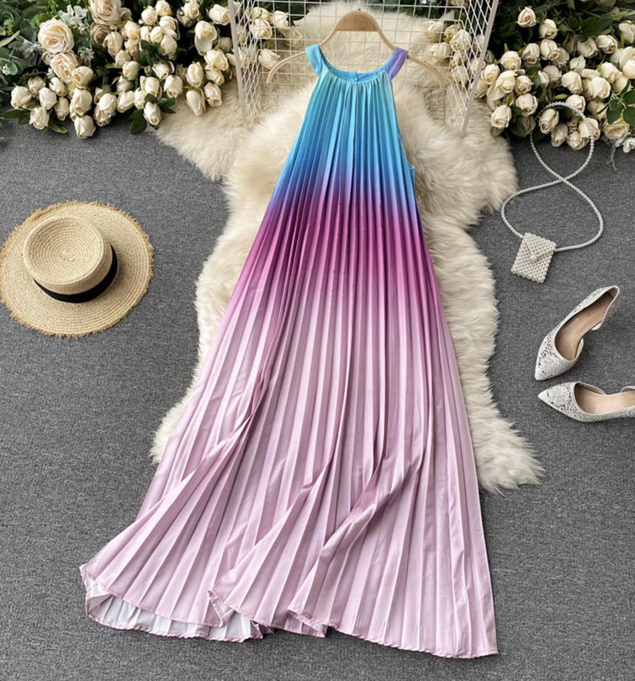 Cute gradient off-the-shoulder dress  681