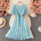 Blue floral high low A line dress fashion dress  532