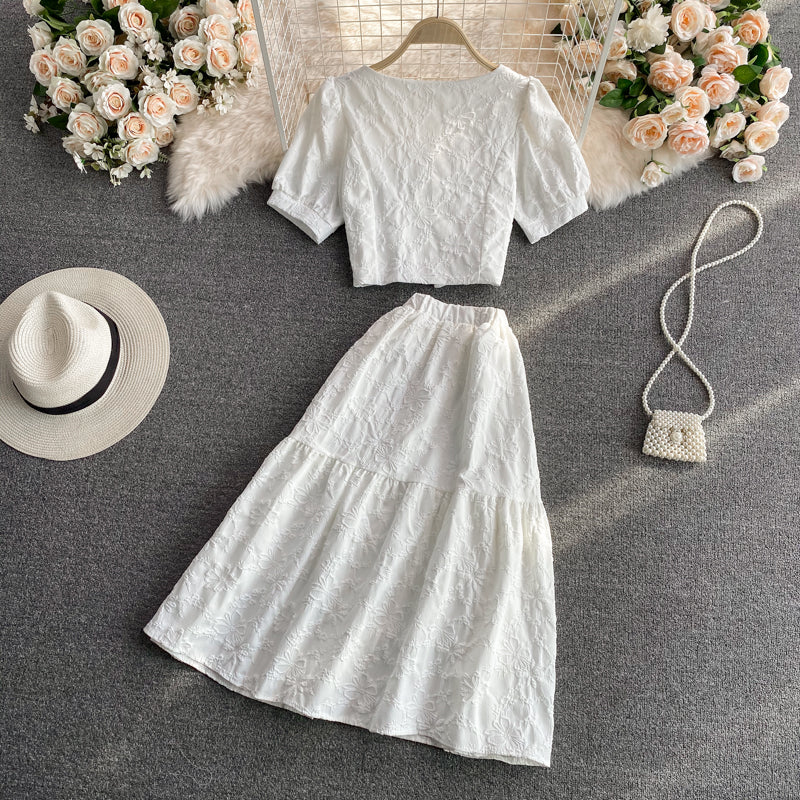 Süßes zweiteiliges Kleid weißes Kleid 582