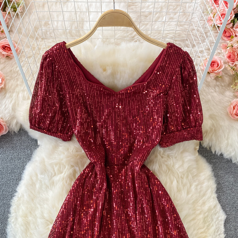 Glänzendes Pailletten langes Kleid Modekleid 507