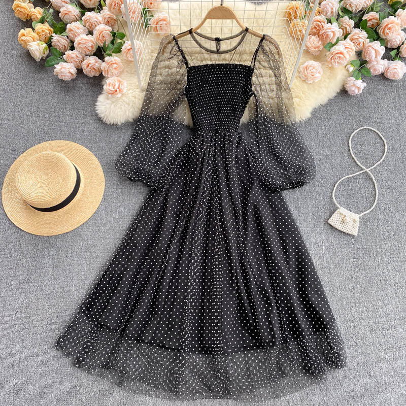 Cute A line tulle long sleeve dress fashion dress  627