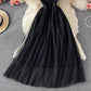 Black v neck tulle short dress A line fashion dress  496