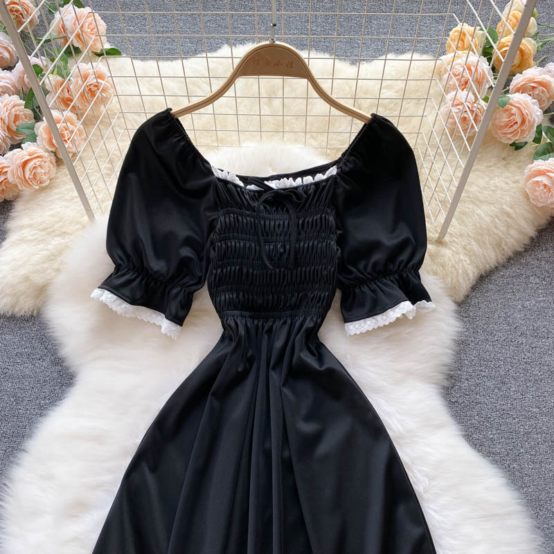 Black A line short dress black fashion dress  465