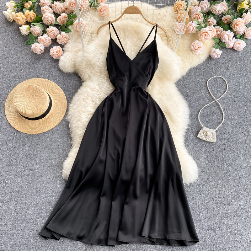 Süßes rückenfreies Kleid mit V-Ausschnitt, Modekleid 600