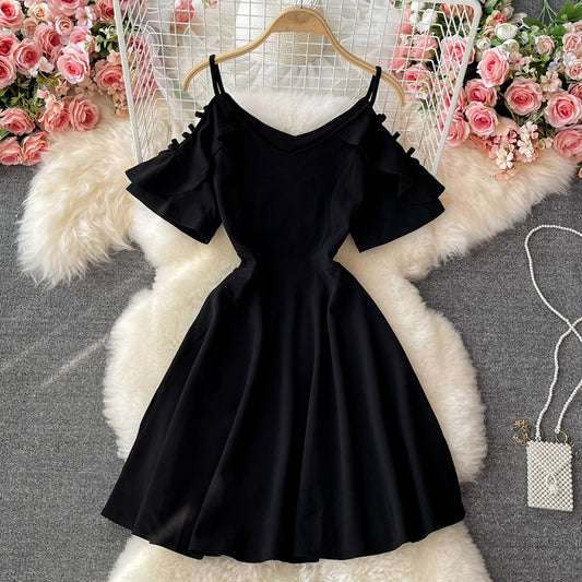 Black A line short dress fashion dress  605