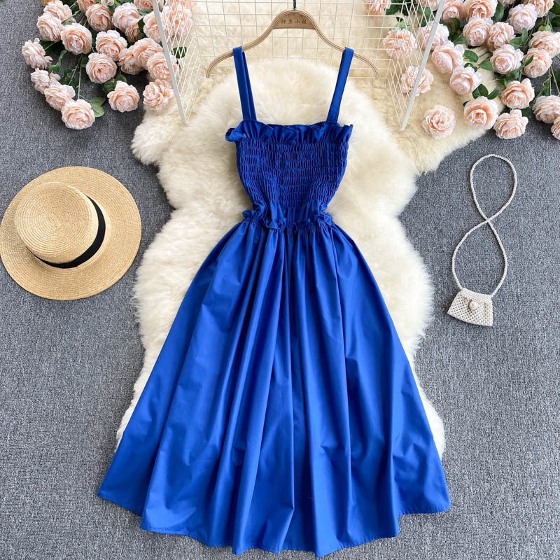 Blaues A-Linie schulterfreies Kleid Modekleid 551