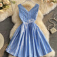Blue v neck short dress fashion dress  694