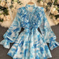 Blue A line long sleeve dress fashion dress 649