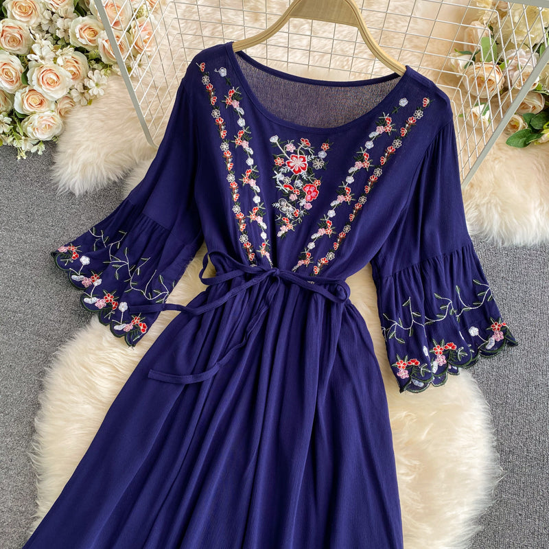 Sweet long-sleeved embroidered dress  607