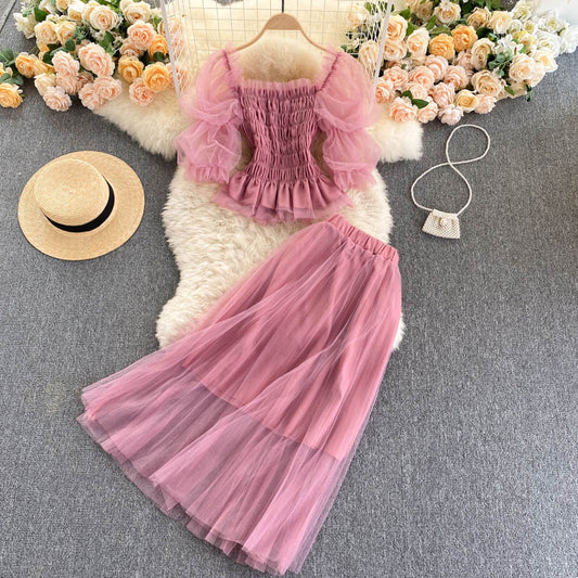 Sweet two-piece tulle dress  591