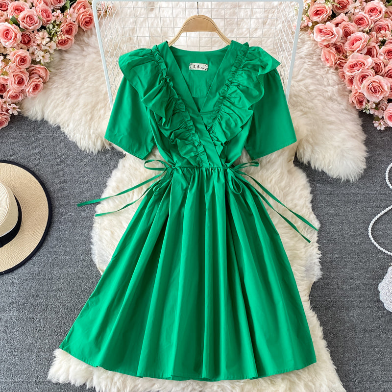 Süßes A-Linie V-Ausschnitt kurzes Kleid Modekleid 549