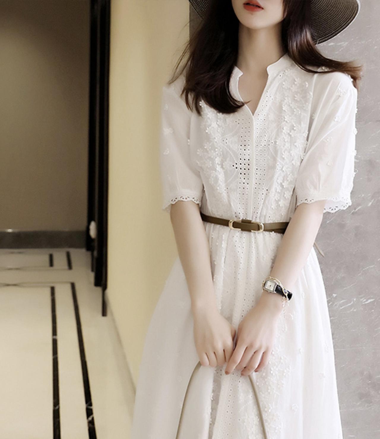 Elegant A line white cutout dress  585