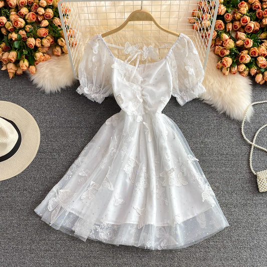 Süßes kurzes Kleid aus Spitze in A-Linie, Modekleid 530