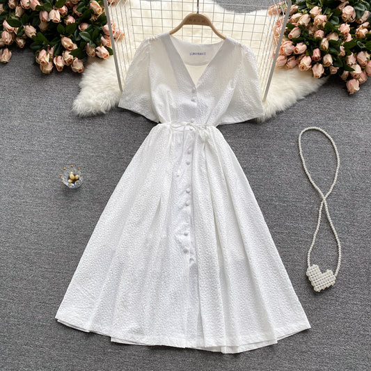 Simple v neck short dress fashion dress  563