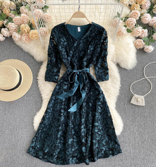 Elegant v neck short A line dress fashion dress  682