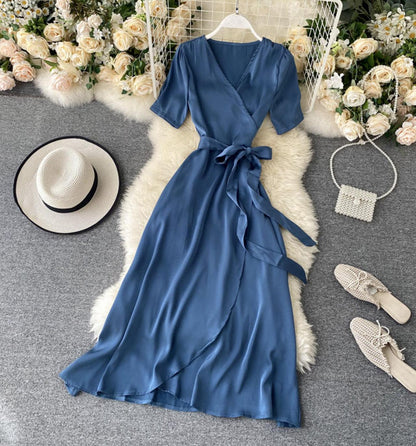 Simple v neck short dress fashion dress  647