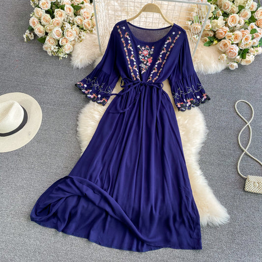 Sweet long-sleeved embroidered dress  607