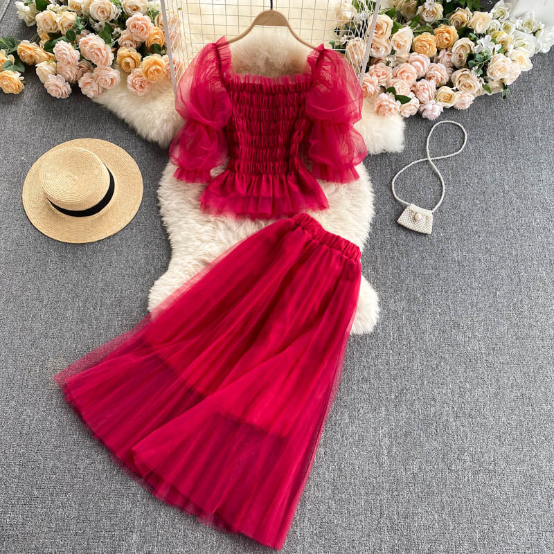 Sweet two-piece tulle dress  591