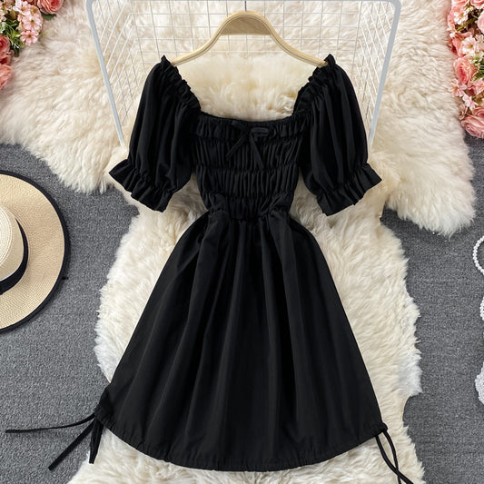 Cute puff sleeve A line dress  610