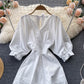 Weißes A-Linien-Kleid mit V-Ausschnitt, modisches Kleid 412
