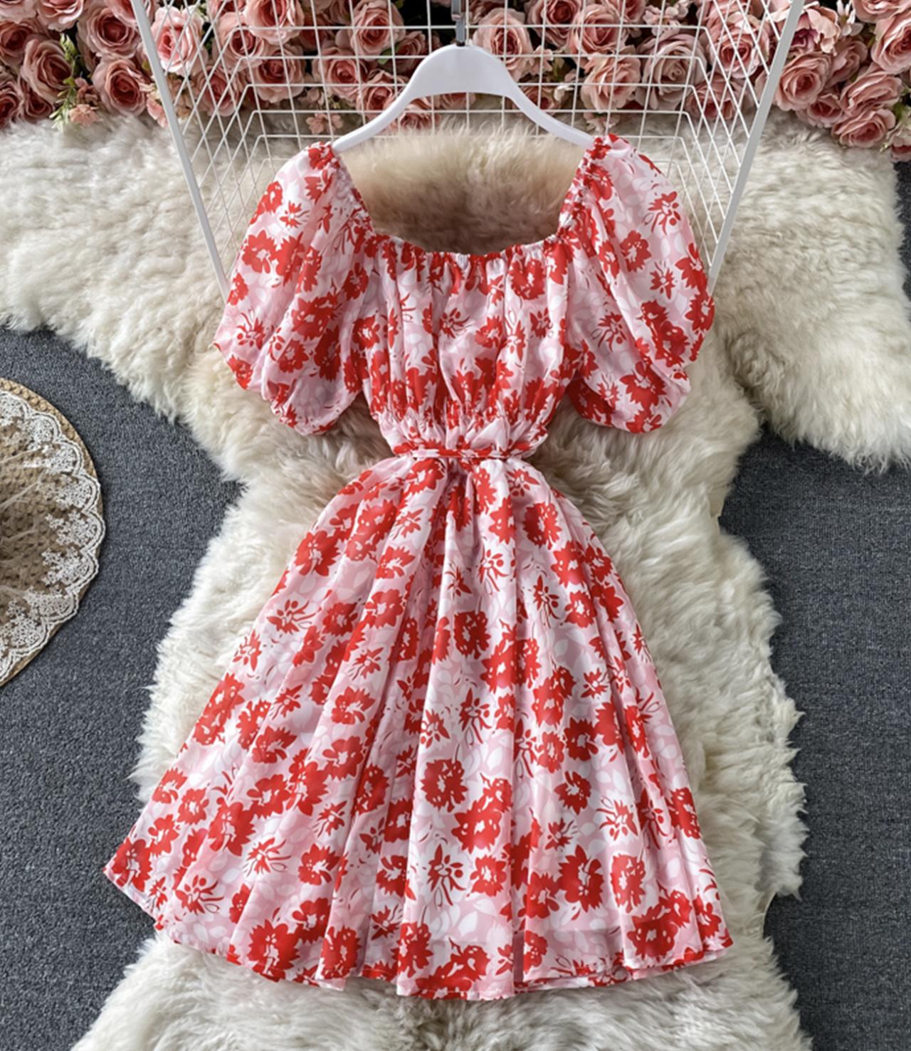 Cute A line floral dress fashion dress  691