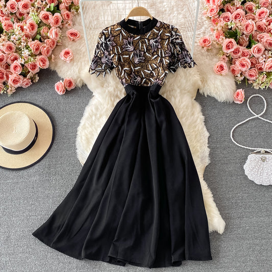 Black lace A line dress fashion dress  506