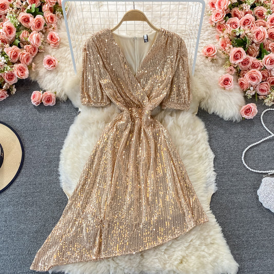 Cute irregular sequin dress fashion dress  516