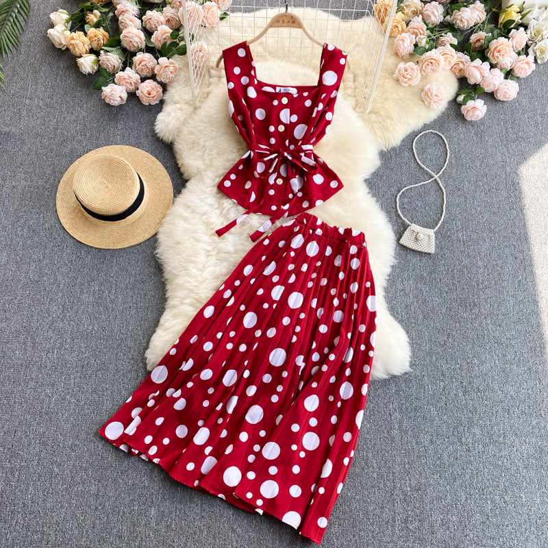 Cute regular polka dot dress two pieces dress  575
