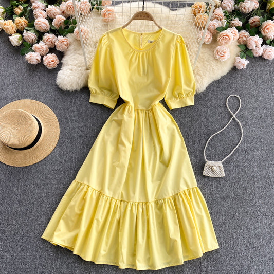 Yellow A line short dress fashion dress  580