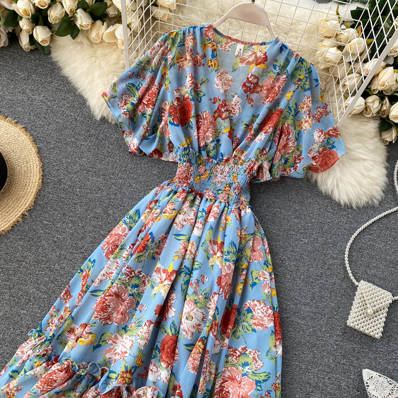 Cute v neck floral dress A line fashion dress  502