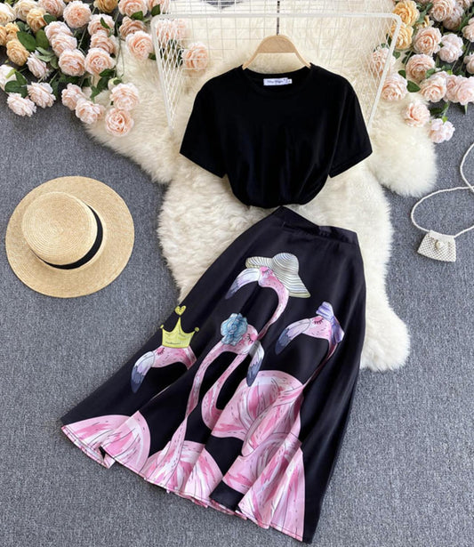 Black A line two pieces dress  666