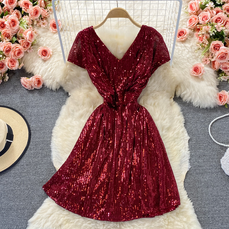 Cute sequins short A line dress fashion dress  467