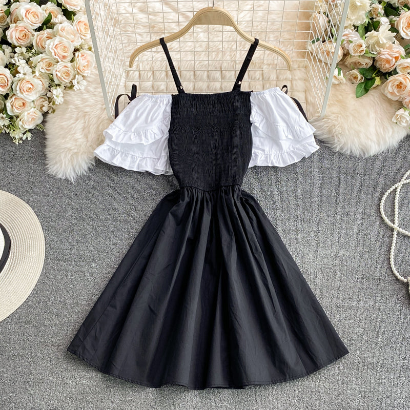 Cute A line off shoulder short dress fashion dress  594
