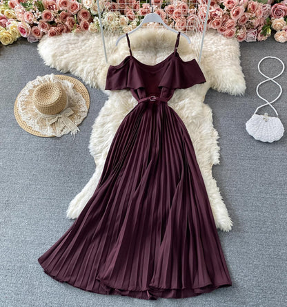 Süßes A-Linien-Kleid, schulterfrei, modisches Kleid 695