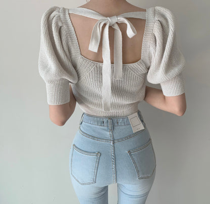 Cute knitted lace up top  310