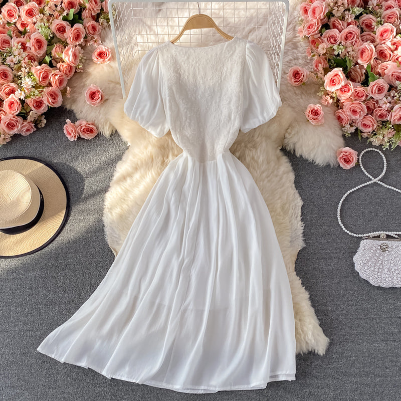 White lace A line short dress fashion dress  497