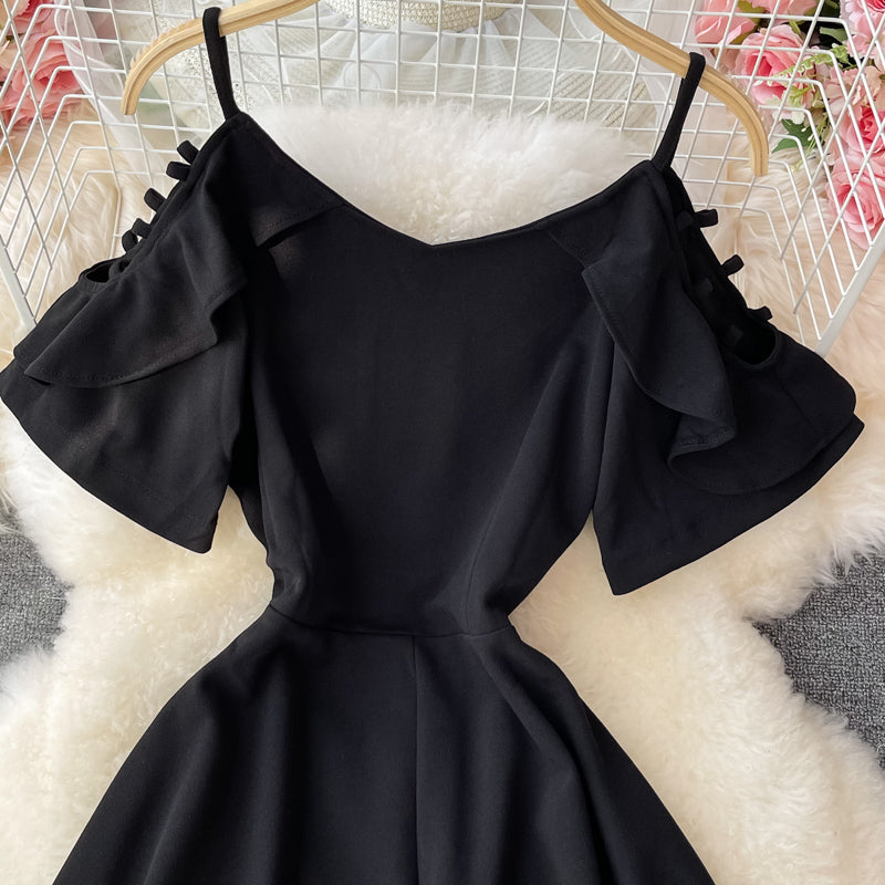 Black A line short dress fashion dress  605
