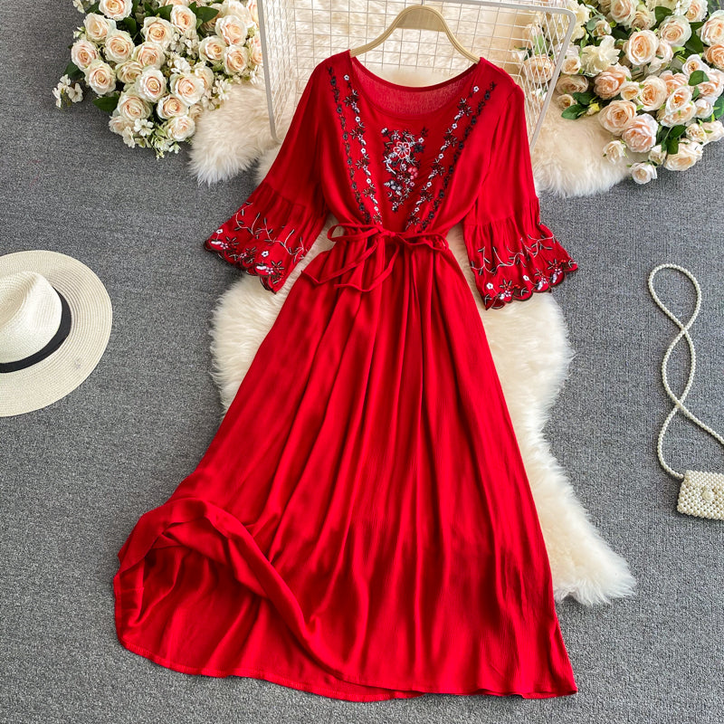 Sweet long-sleeved embroidered dress  607