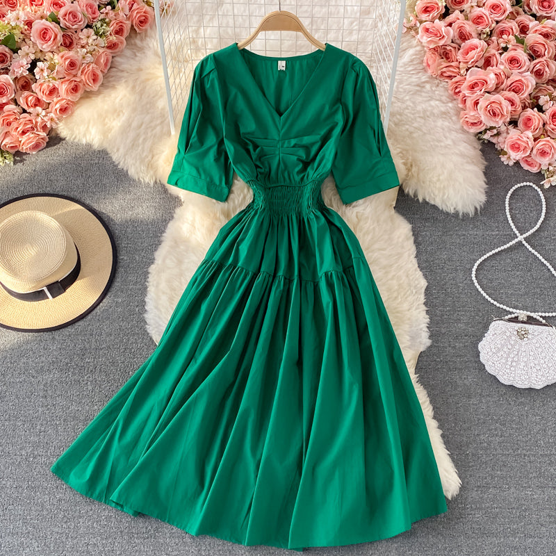 Süßes A-Linien-Kleid mit V-Ausschnitt, modisches Kleid 556