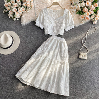 Süßes zweiteiliges Kleid weißes Kleid 582