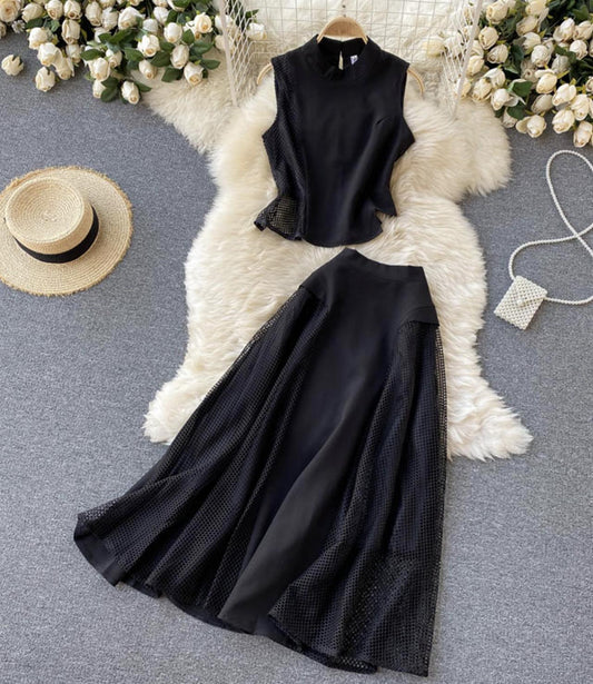 Black two pieces dress fashion dress  663