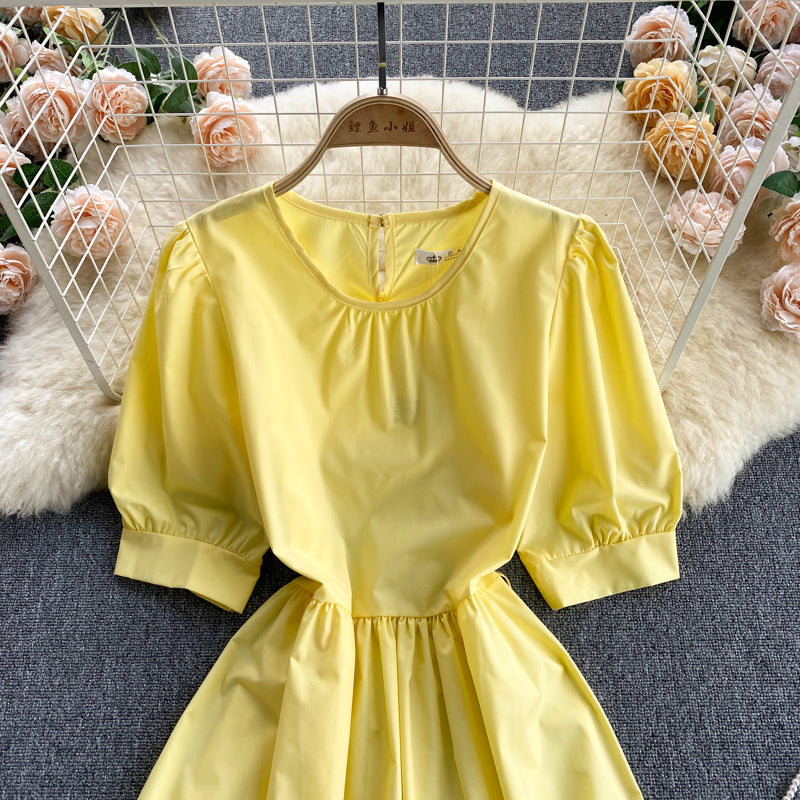 Yellow A line short dress fashion dress  580