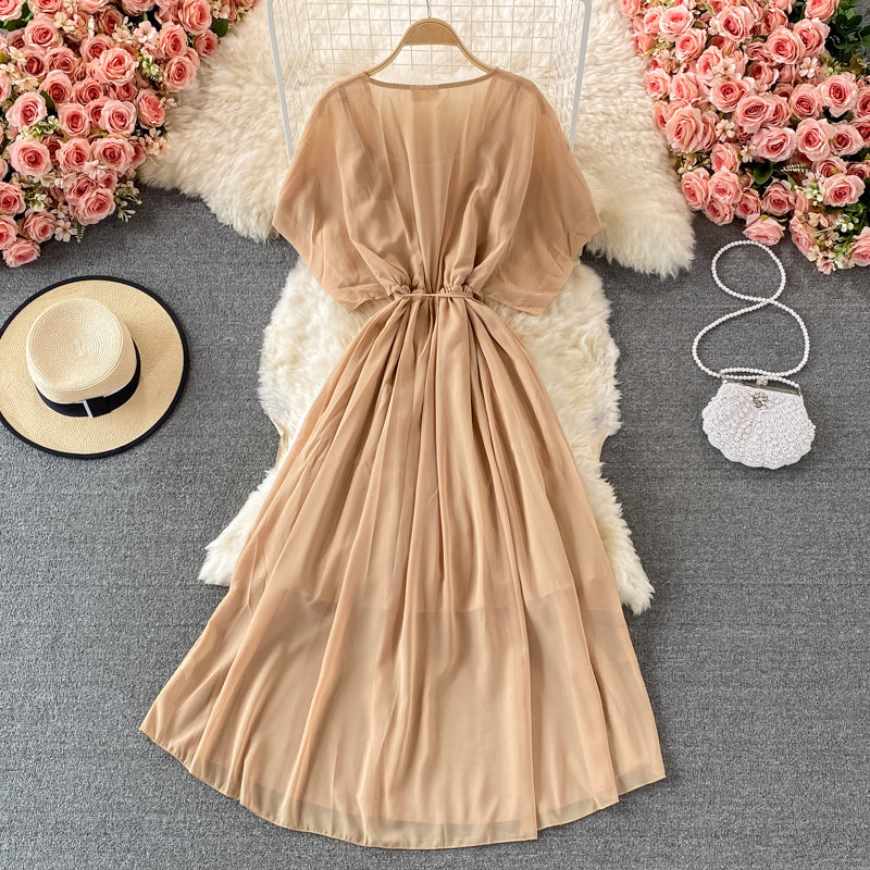 Süßes A-Linien-Kleid mit V-Ausschnitt, modisches Kleid 535