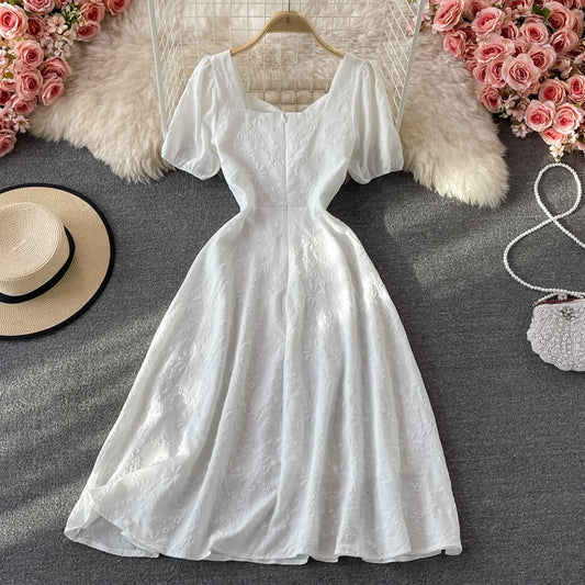 Sweet A line white short dress fashion dress  544