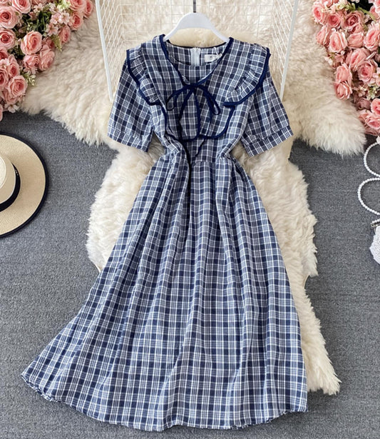 Cute A line plaid dress  671