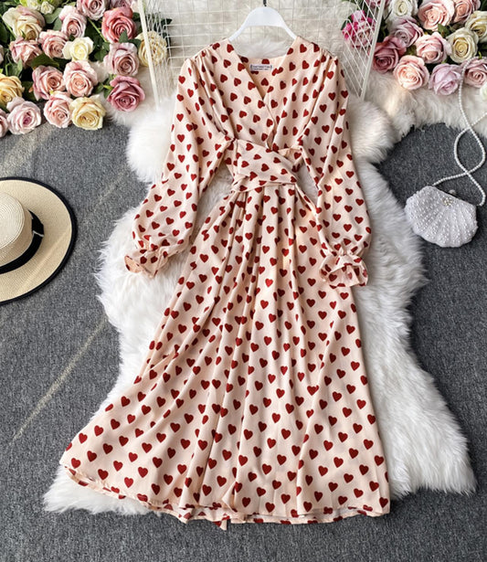 A line v neck long sleeve dress fashion drees  653