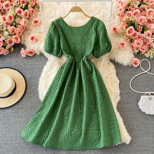 Cute round neck short A line dress fashion dress  498