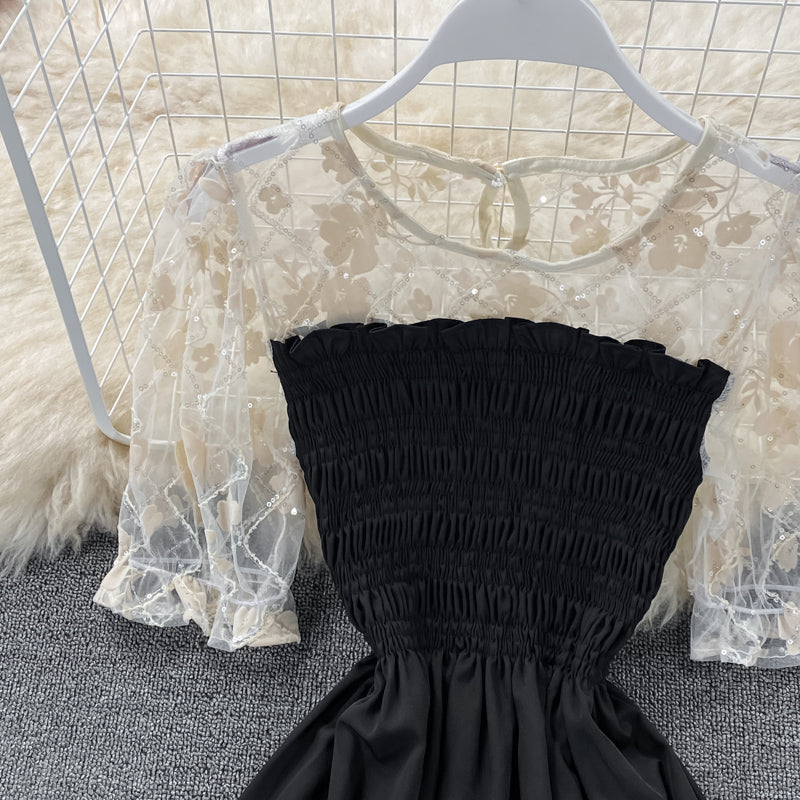 Schwarzes kurzes Kleid in A-Linie Modekleid 633